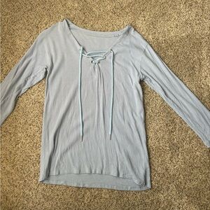 Linen 3/4 sleeves shirt, blue, large